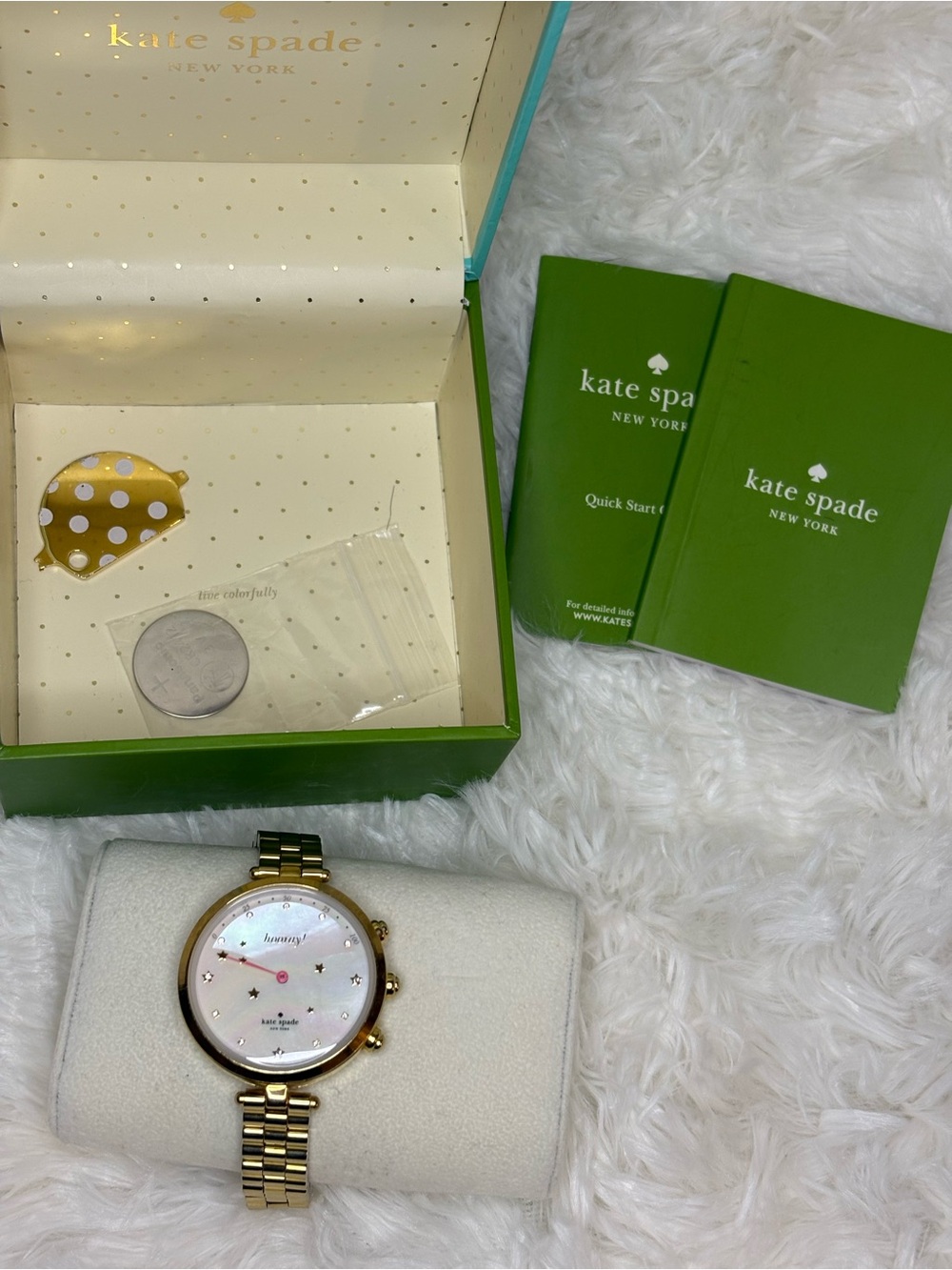 kate spade Gold-Tone Bracelet Watch with Mother-of-Pearl Dial and Star Accents
